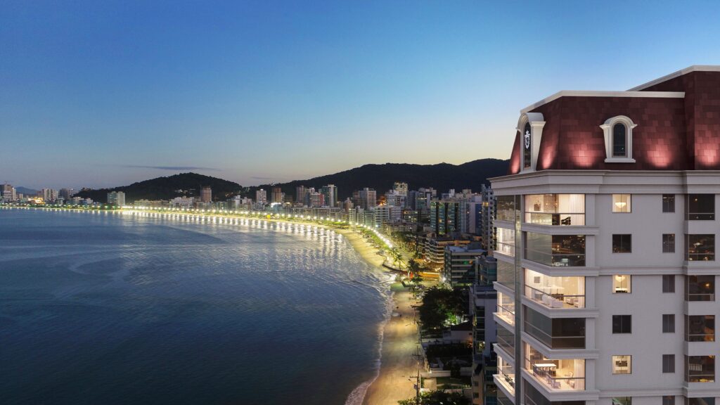 Divulgação/Gessele Empreendimentos
George VI - Externa Aerea Noturna (canto da praia para centro) - Crédito da foto - Divulgação