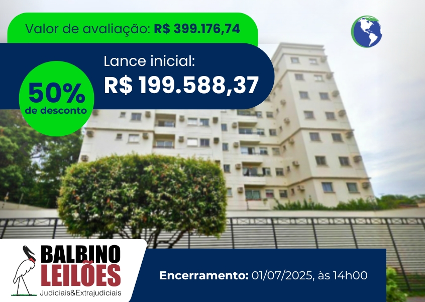 Apartamento de 70m² em Cuiabá (MT) disponível para arremate por R$ 199.588,37
Balbino Leilões - Créditos da foto: Divulgação