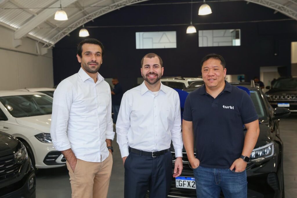 Eduardo Portelada, diretor de RI; Daniel Prado, CEO; e Mario Liao, CFO